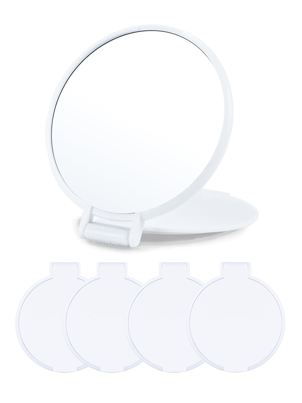 Qislee Round Compact Mirror Set Of 4 - White Makeup Mirrors For Purse, Travel, And Gifts