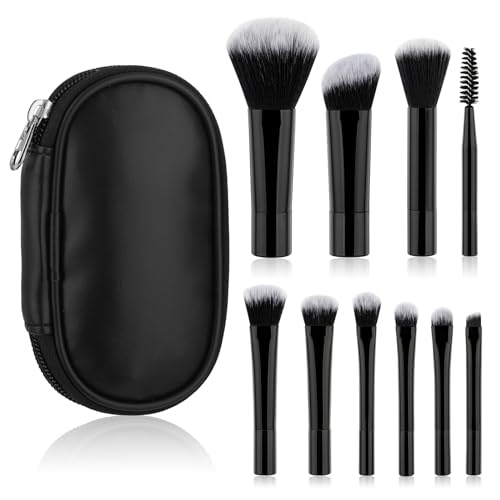 Yolev 10 Pcs Travel Makeup Brush Set - Mini Portable Brushes For Eyeshadow, Lipstick, Foundation