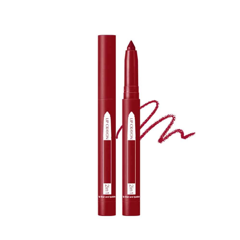 Fovcos 2-In-1 Lip Crayon & Liner, Matte Lipstick, Slim Lip Pencil, #7, 1