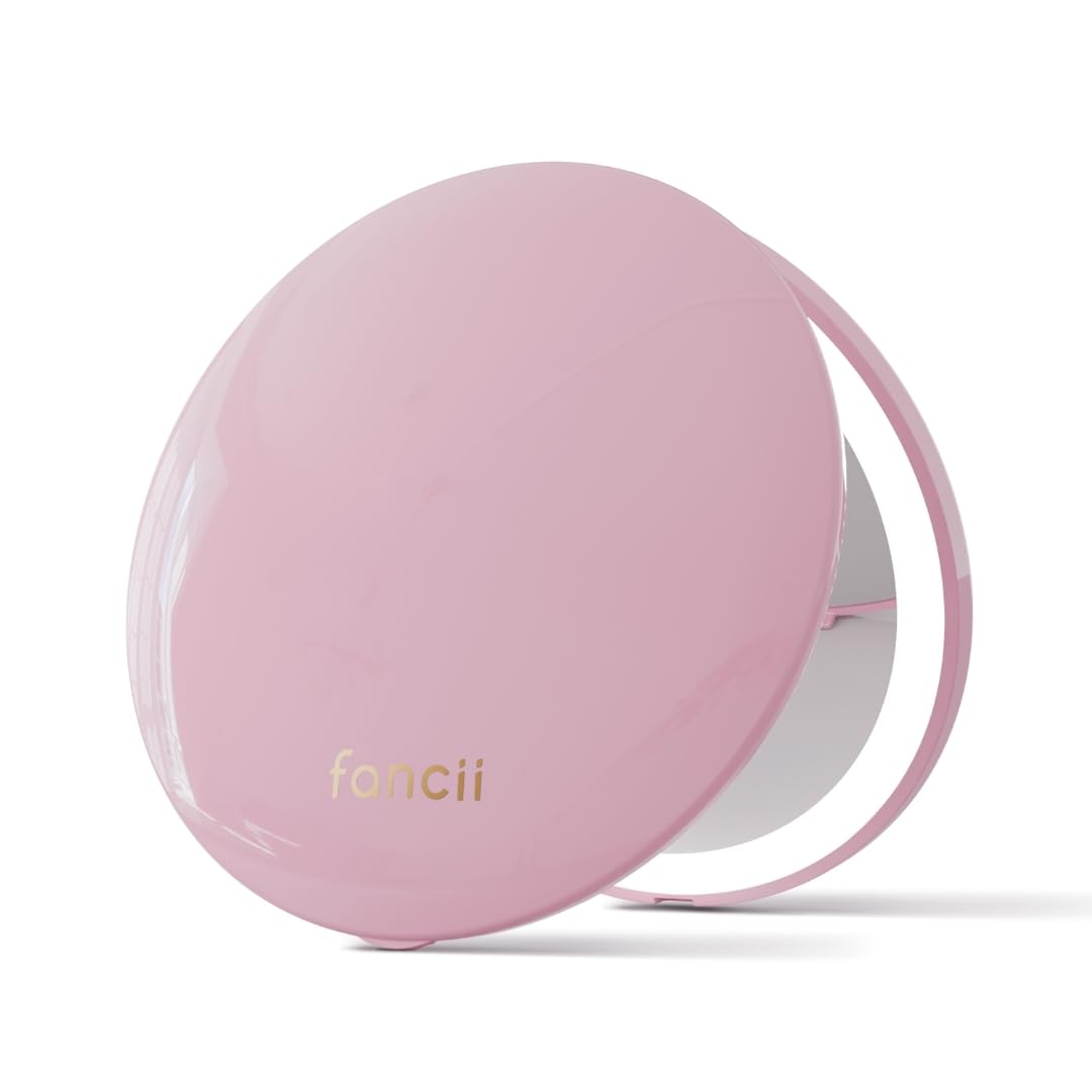 Fancii 10X/1X Compact Led Magnifying Mirror - Rechargeable, Dimmable, Pink, Travel-Friendly