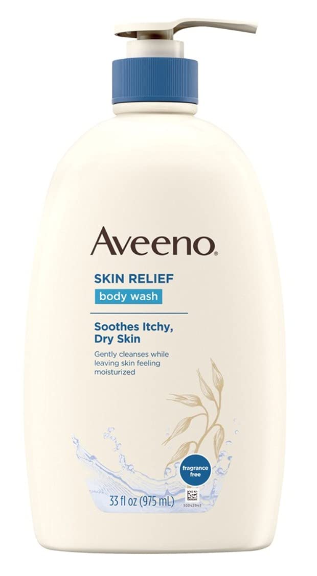 Aveeno Skin Relief Fragrance-Free Body Wash with Oat to Soothe Dry Itchy Skin, Gentle, Soap-Free & Dye-Free for Sensitive Skin, 33 fl. oz (Pack of 2)