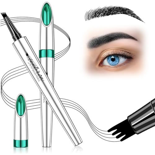 Drmode Microblade Eyebrow Pen - Waterproof Black Pencil With 4 Fork Tip For Natural Look