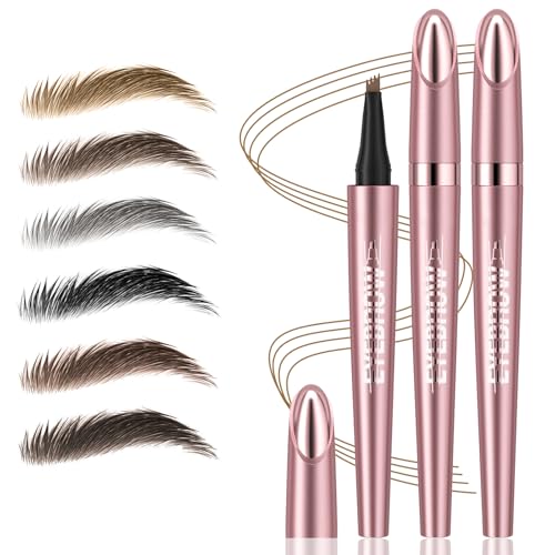 Lokfar 2Pcs Waterproof Microblading Eyebrow Pen, Long-Lasting 4-Fork-Tip, Light