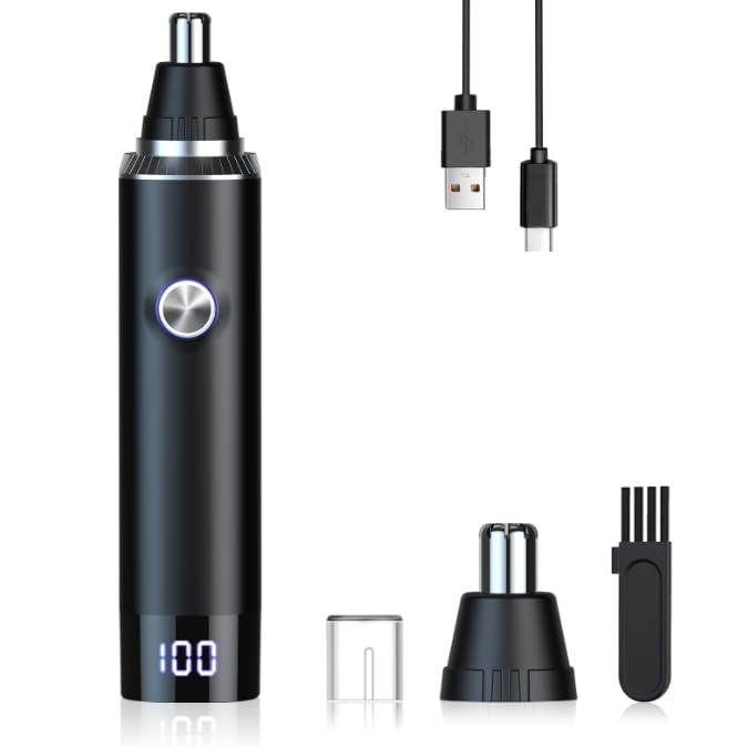 Ginity Nose & Ear Hair Trimmer With Led Display, Painless Usb Rechargeable, Ipx7 Waterproof