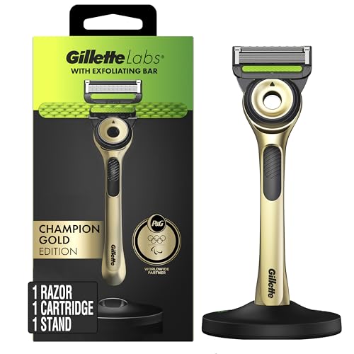 Gillettelabs Exfoliating Bar Razor For Men, Gold Edition With Magnetic Stand & Blade Refill