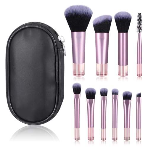 Yolev 10 Pcs Travel Makeup Brush Set - Mini Portable Brushes For Eyeshadow, Lipstick, Foundation, Blush