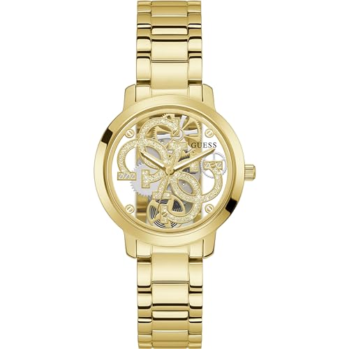 Guess Ladies Gold Tone 36Mm Watch - Glitz Dial, Stainless Steel Case & Bracelet