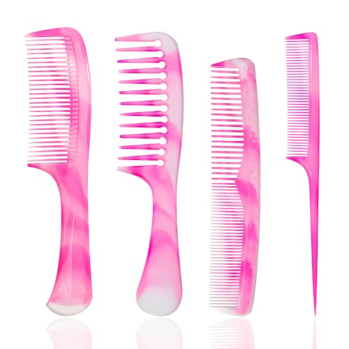 FHALLYNN Pink Hair Comb Set - Wide Tooth, Fine Tooth, Rat Tail, and Dual Comb for Women and Men