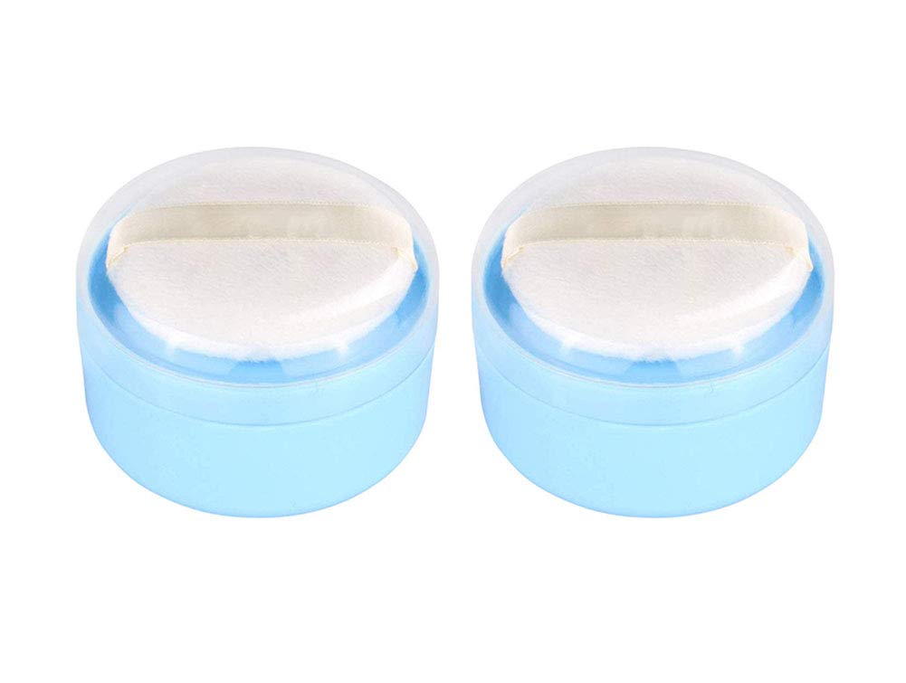 Onwon Blue After-Bath Puff Box - 2 Count Plastic Powder Container With Sifter & Puffs