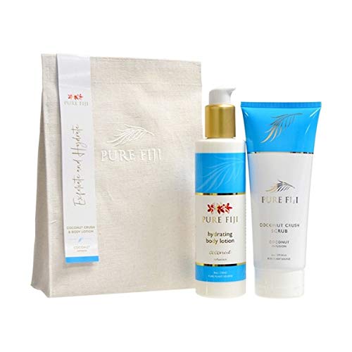 Pure Fiji Bath Gift Set - Coconut Body Scrub & Hydrate Lotion For Dry Skin - Spa Gift Set