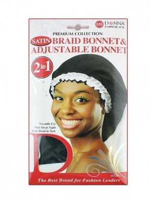 Donna Premium 2In1 Satin Braid Bonnet & Adjustable Bonnet - Black Color