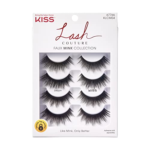 Kiss Faux Mink False Eyelashes Multipack - Knot-Free, Reusable, Contact Lens Friendly, 4 Pairs