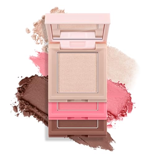 Apooliy 3-In-1 Blush Highlighter Contour Palette, Matte & Shimmer, Highly Pigmented Bronzer