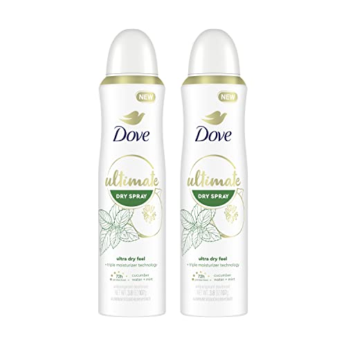 Dove Ultimate Dry Spray Antiperspirant, Cucumber Mint, 72-Hour Protection, 2 Pack, 3.8