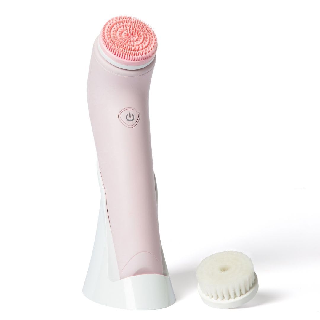 Fancii Pink Facial Cleansing Brush - Rechargeable, Waterproof With Self Cleaning Station & 2 Heads