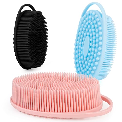 Bsofing 3 Pcs Silicone Body Scrubber Set - Exfoliating Shower Brush, Lather Well, Multi-Color