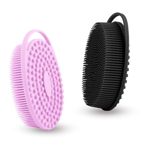 Bsofing Silicone Body Scrubber 2 In 1 Bath & Shampoo Brush, Exfoliating Loofah, 2 Pcs Black