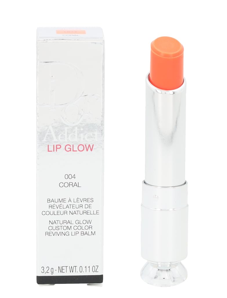 Dior Addict Lip Glow 004 Coral - Hydrating Lip Balm, 1 Count, Coral Tint For Natural Glow