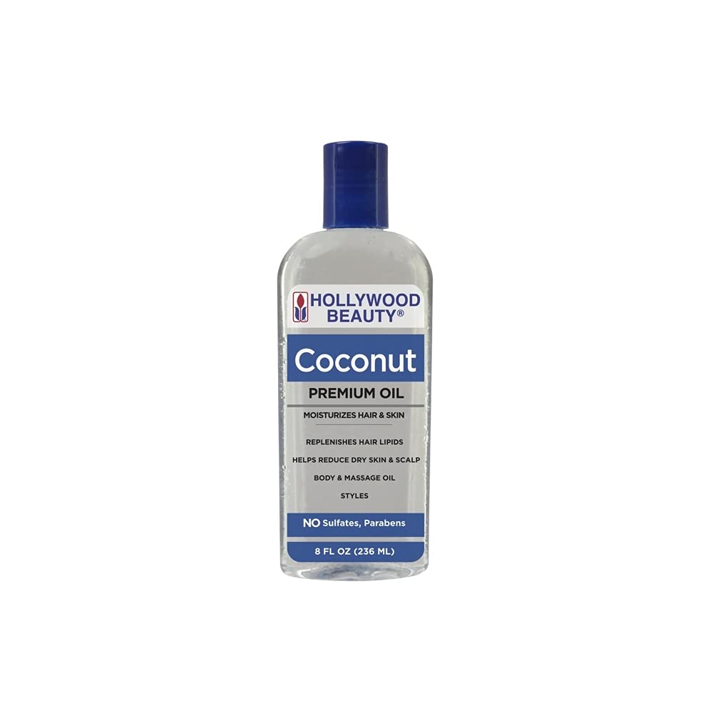 Hollywood Beauty Coconut Hair Oil, 8Oz - Moisturizes Hair & Skin, Reduces Dandruff