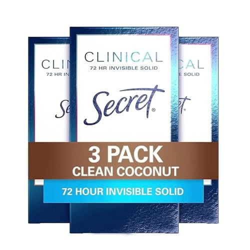 Secret Clinical Strength Antiperspirant Deodorant For Women, 72Hr Odor Protection, Clean Coconut, 3-Pack