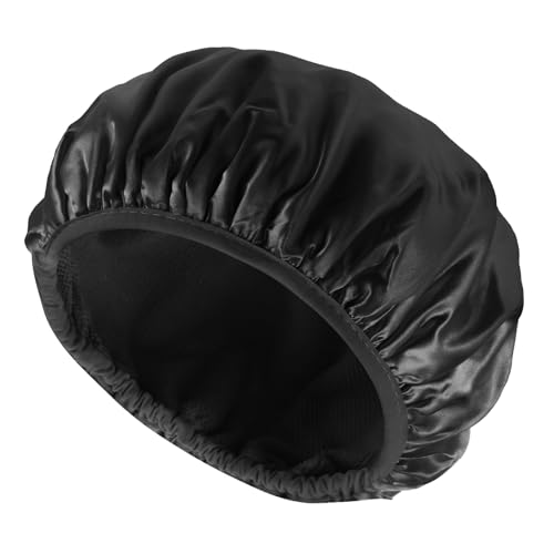 Abeillo Terry Lined Waterproof Shower Cap For Long Thick Hair - Large Black Bath Cap