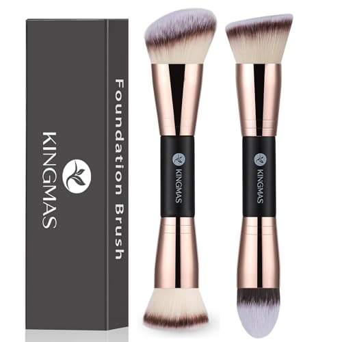 Kingmas 2Pcs Double-Ended Foundation Makeup Brushes For Liquid, Cream & Powder - Black