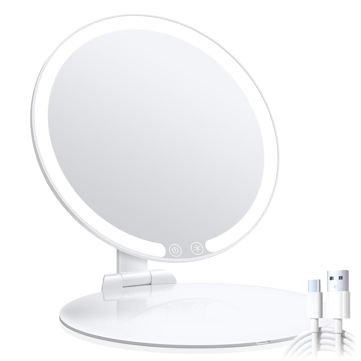 Mileduo Travel Makeup Mirror With Light - 6.3&quot; Portable Folding Vanity Mirror, Usb Rechargeable, White