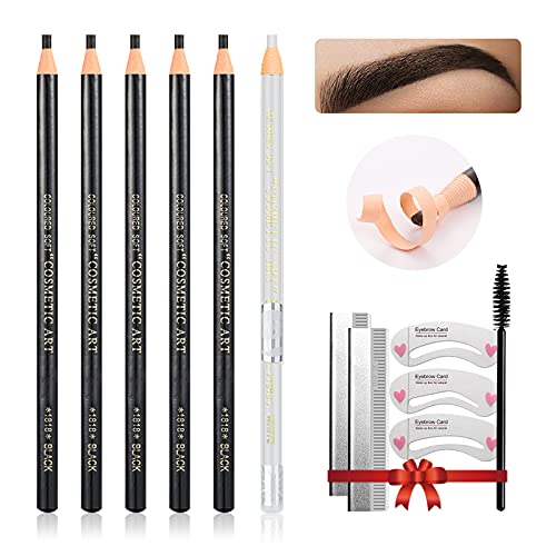 Lsxia Waterproof Eyebrow Pencil Set - 5 Black + 1 White Microblading Makeup Kit