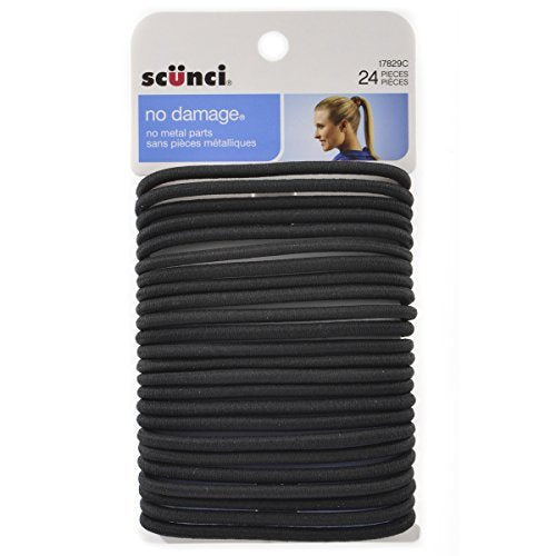 Scunci 5Mm Black Elastics - 24 Count Pack Of Hair Ties, Durable Metal Material