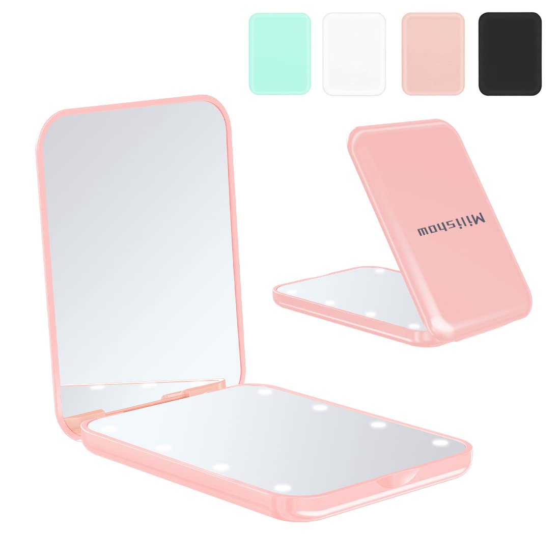 Milishow 1X/3X Led Pocket Mirror - Pink, Portable 2-Sided Travel Makeup Mirror For Handbag