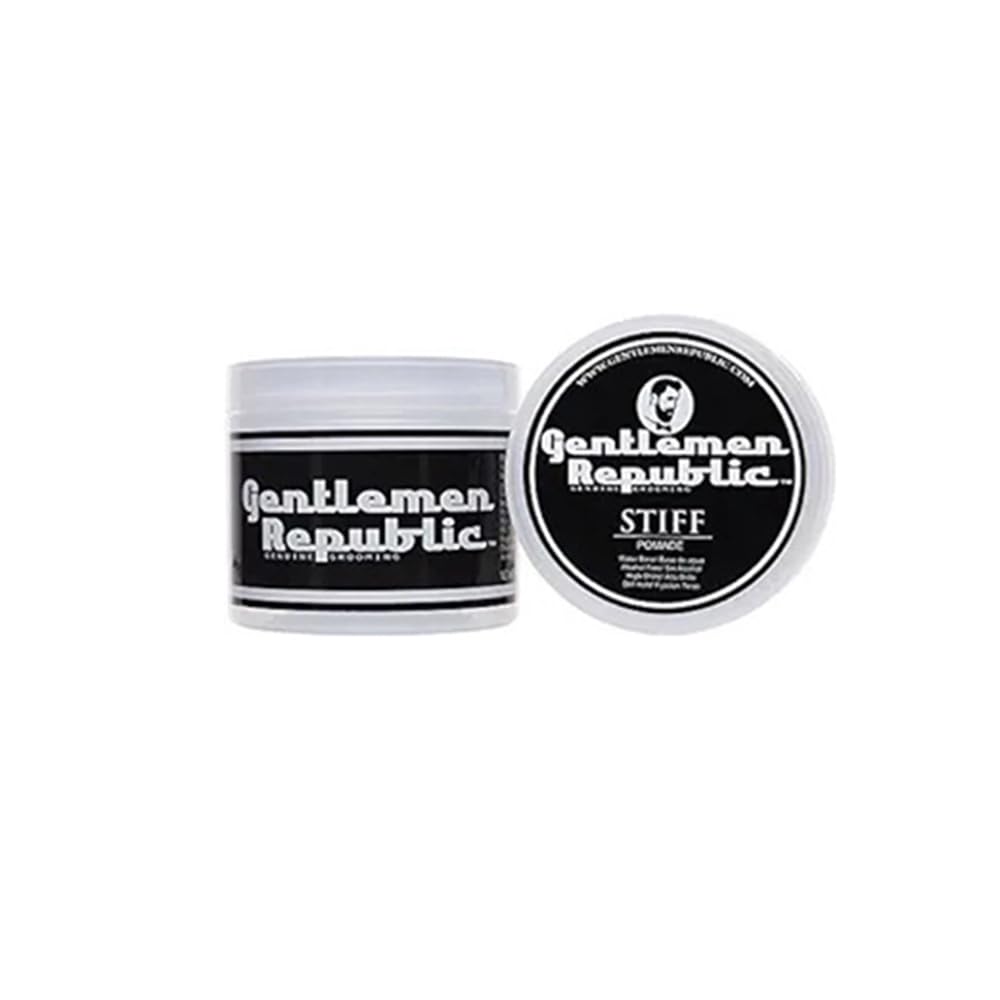 Gentlemen Republic Stiff Pomade - Lightweight Water-Based High Hold & Shine For Thick Hair, 4Oz