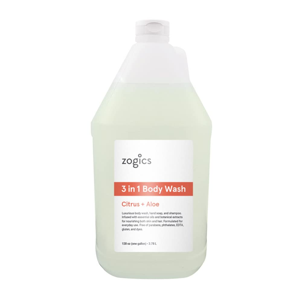 Zogics 3-in-1 Body Wash - Body Soap, Shampoo, and Hand Soap Liquid Refill All-in-One, Hydrating Plant-Based Formula, Refreshing 
