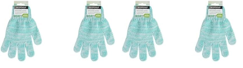 Ecotools Exfoliating Bath & Shower Gloves, Recycled Material, Fits All Hands, Green, 1 Pair