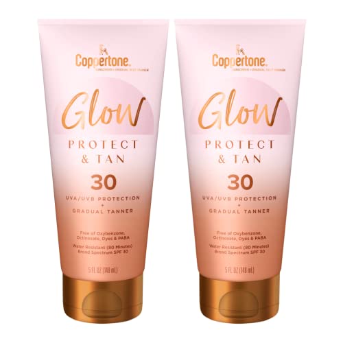 Coppertone Glow Protect & Tan Sunscreen Lotion Spf 30, 5 Fl Oz Tube, Pack Of 2