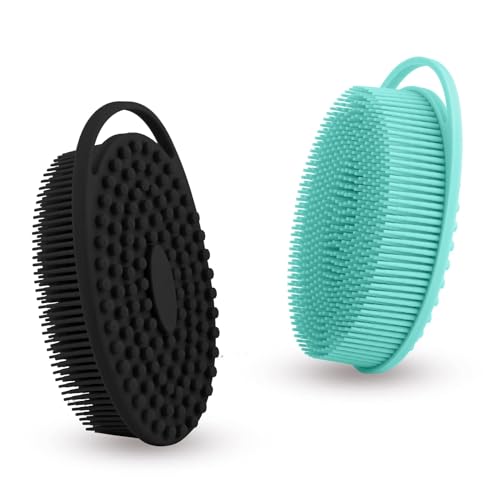 Bsofing Soft Silicone Body Scrubber 2 Pcs - Exfoliating Shower Brush For Sensitive Skin, Black/Green