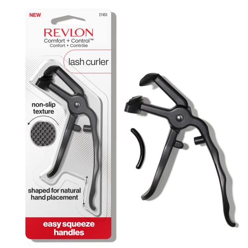 Revlon Comfort and Control Eyelash Curler with Refill Pad Storage - Easy to Use, Black