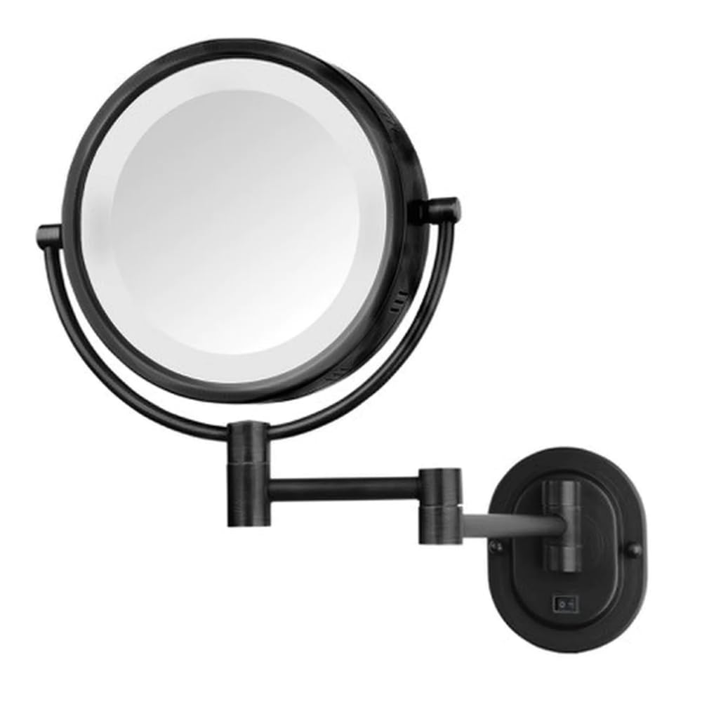 Jerdon Halo Lighted Two-Sided Wall-Mounted Makeup Mirror, 5X Magnification, Black Finish