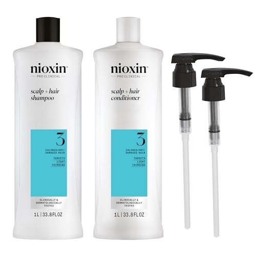 Nioxin System 3 Shampoo & Conditioner For Colored/Damaged Hair, 33.8 Fl Oz, Niacinamide & Biotin