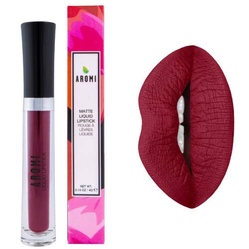 Aromi Maroon Burgundy Liquid Lipstick - Vegan Waterproof Bordeaux Wine Color, 0.14 Fl Oz