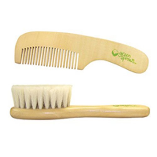 Green Sprouts Baby Brush & Comb Set - 2 Piece Wood Grooming Set In Green