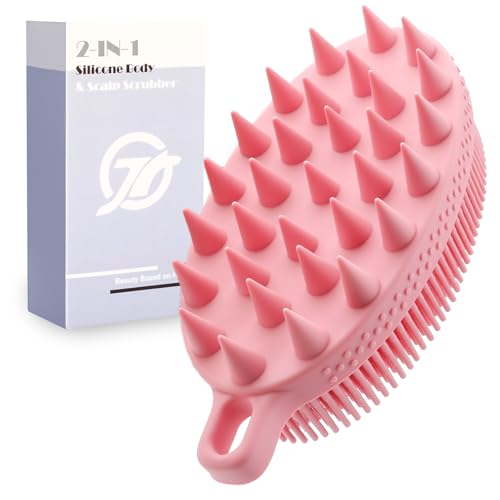 Freatech 2-In-1 Silicone Body Scrubber & Shampoo Brush - Exfoliator, Deep Cleanse, Pink