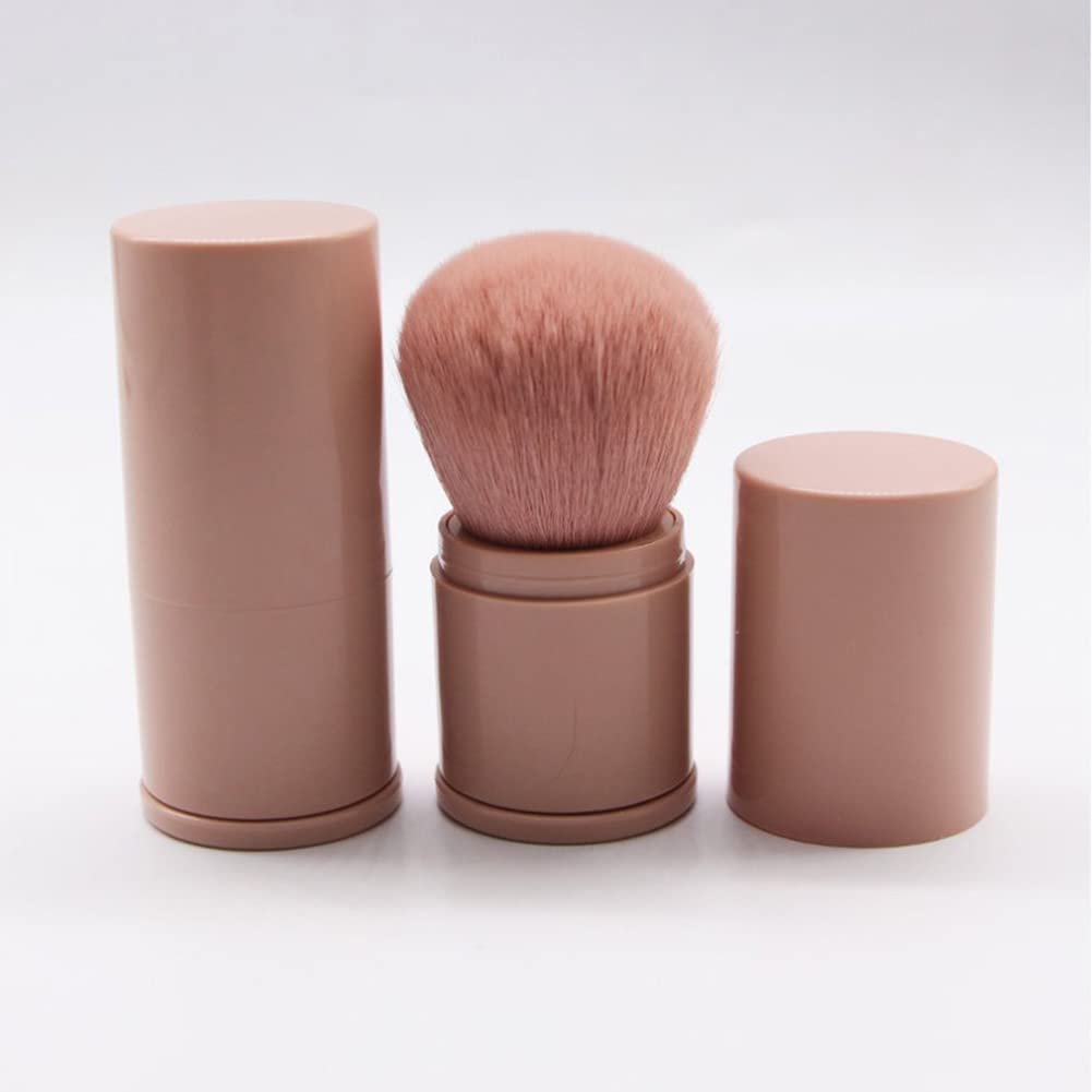 Akoak Retractable Kabuki Brush - Travel Blush & Foundation Brush, Pink, Professional Makeup Tool