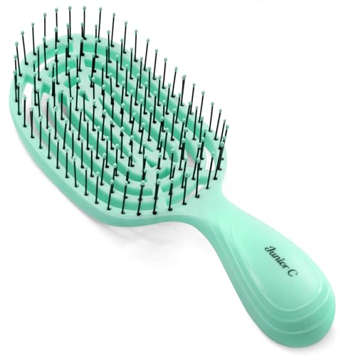 NuWay 4Hair Junior C Compact Curved Hairbrush - Vented Design, Heat Resistant Bristles, Teal