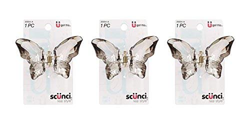 Scunci Butterfly Jaw Clip, 3.5Cm Translucent, 3 Count - Metal Hair Accessories By Conair