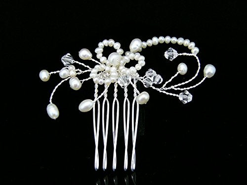 Samky Silver Handmade Bridal Wedding Tiara Comb With Crystal Freshwater Pearls Wp07