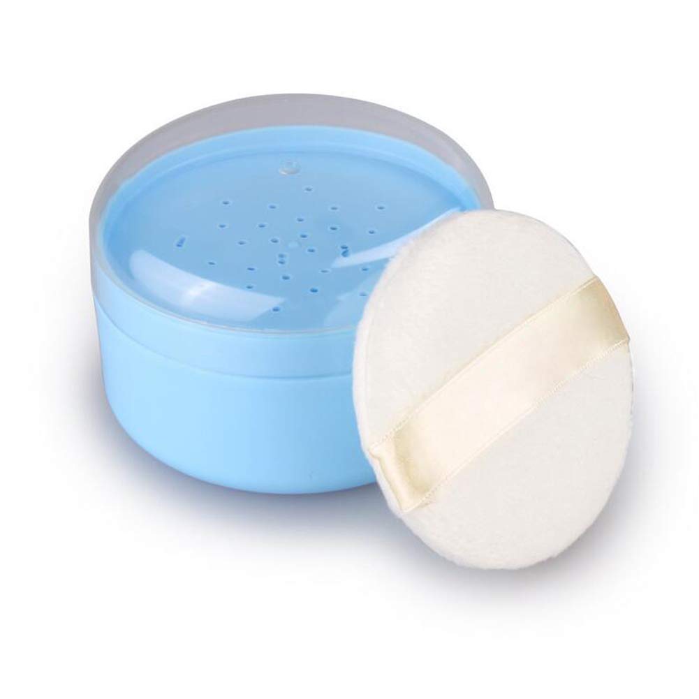 Natuworld Blue Plastic Baby Care After-Bath Powder Puff Case With Sifter For Home & Travel