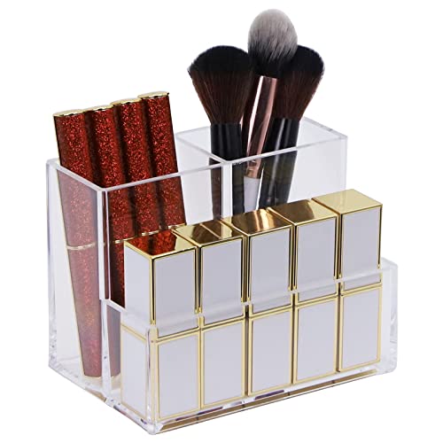 Kw Collection Acrylic Makeup Organizer - 3-Section Cosmetic Storage & Display Case, Clear