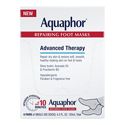 Aquaphor Moisturizing Foot Masks - Hydrating Socks With Avocado Oil & Shea Butter, 6 Count