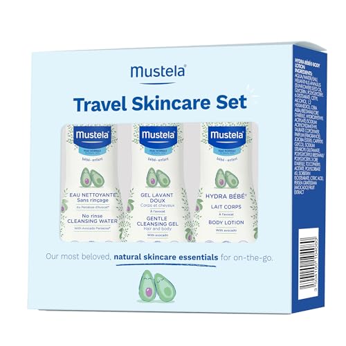 Mustela Baby Travel Skincare Set - Tsa-Approved, Natural Avocado, Refillable 1.69 Fl. Oz. Bottles