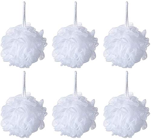 Iboodi Bath Sponge Loofah Shower Pouf - Pack Of 6 White Mesh (60G Each)